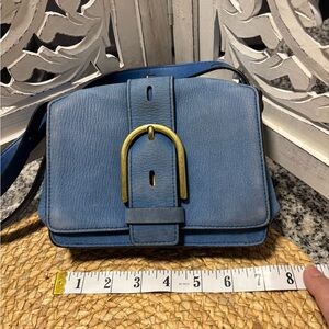 Fossil Blue Leather Bag with Gold Accents